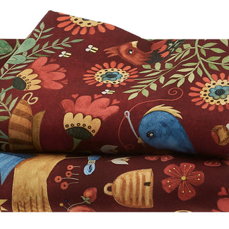 Birds Red 108" Wide Backing 3 Yard Cut