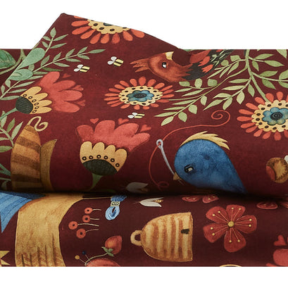 Birds Red 108" Wide Backing 3 Yard Cut