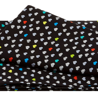 Black & White with a Touch of Bright - Small Hearts Black/Multi 2 Yard Cut