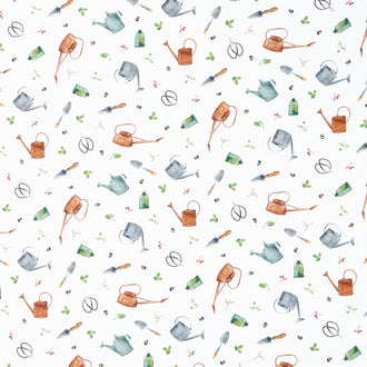 Plant with Love - Watering Cans White Multi Yardage