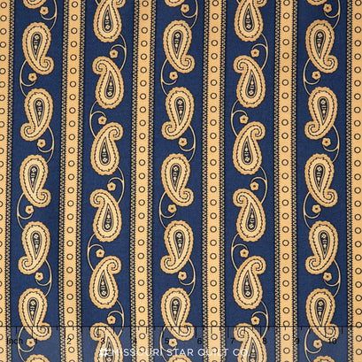 Polka Dots & Paisleys - Paisley Stripe Blue Yardage