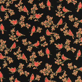 Holiday Charms - Birds Black Metallic Yardage Primary Image