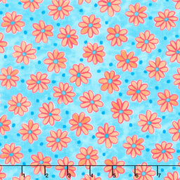 Whimsy Daisical II - Tossed Daisies Blue Yardage Primary Image