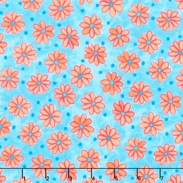 Whimsy Daisical II - Tossed Daisies Blue Yardage Primary Image