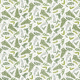 Happiness Blooms - Tossed Ferns and Foliage White Washed Yardage