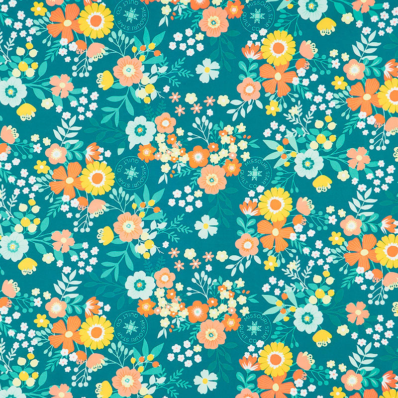 Quilt Town - Missouri Star Large Floral Teal Yardage Primary Image