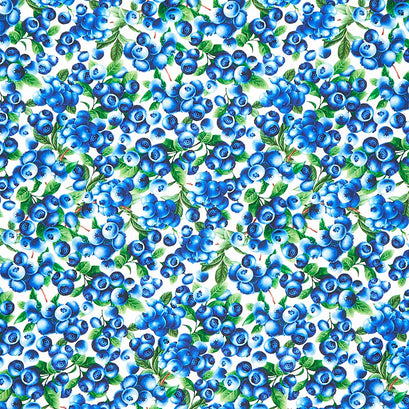 Blueberry Delight - Blueberries Bush White Yardage