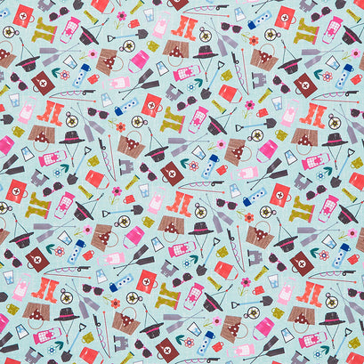 Happy Camper - Camping Life Blue Yardage
