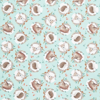 Into The Woods - Forest Animals Foliage Head Sage Yardage