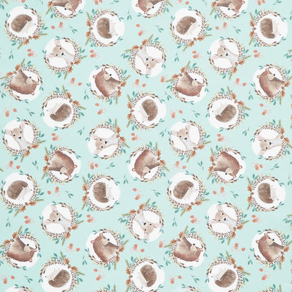 Into The Woods - Forest Animals Foliage Head Sage Yardage