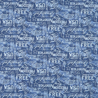 Colors of Courage - Patriotic Words Blue Yardage