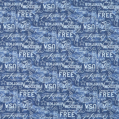 Colors of Courage - Patriotic Words Blue Yardage