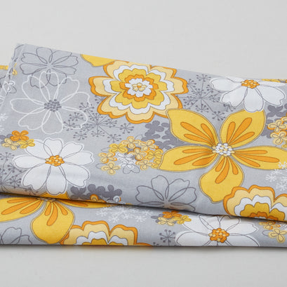 Gray and Yellow Floral One Yard Cut