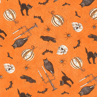 Ghostly Greetings - Vintage Halloween Pumpkin Yardage