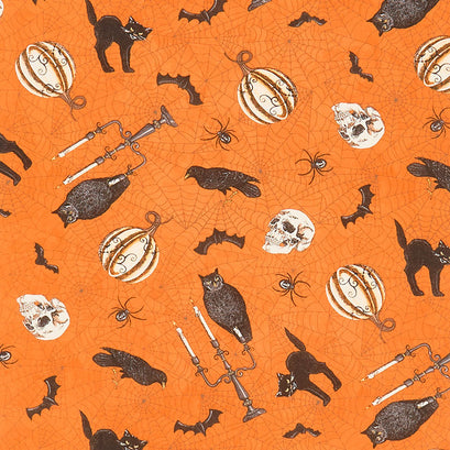 Ghostly Greetings - Vintage Halloween Pumpkin Yardage