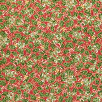 Merry Manor Metallic - Holly Crimson Yardage