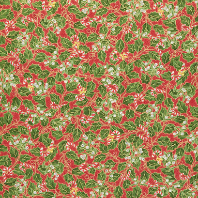 Merry Manor Metallic - Holly Crimson Yardage