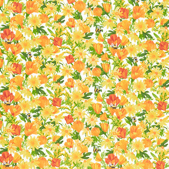 Wild Blossoms - Daisies and Poppies Cream Yardage