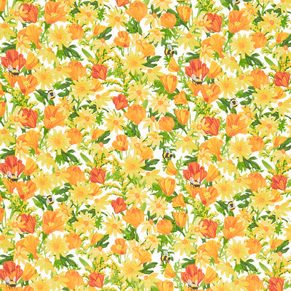 Wild Blossoms - Daisies and Poppies Cream Yardage