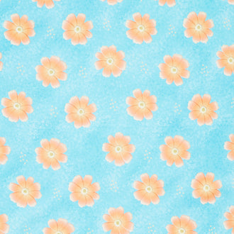 Blooming Medium Floral with Dots - Teal Scuba Yardage