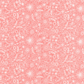 Homemade - Outlined Flowers Coral Yardage
