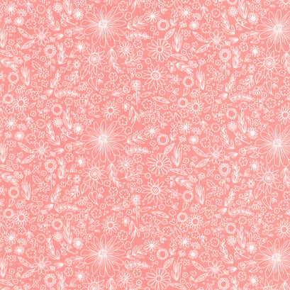 Homemade - Outlined Flowers Coral Yardage