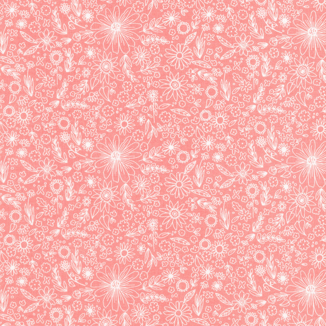 Homemade - Outlined Flowers Coral Yardage Primary Image