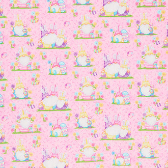 Hoppy Easter Gnomies - Easter Gnomies Scenic Pink Yardage