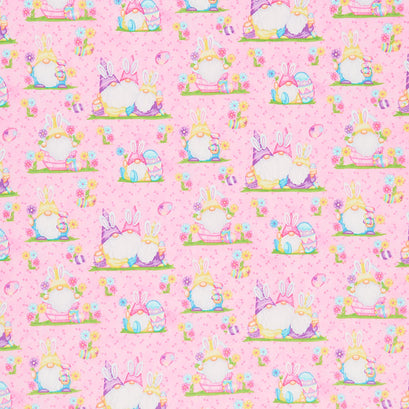 Hoppy Easter Gnomies - Easter Gnomies Scenic Pink Yardage