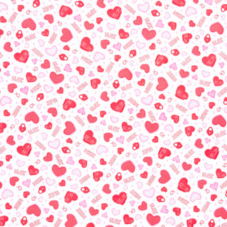 Gnomie Love - Tossed Hearts & Words Pink Yardage
