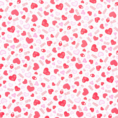 Gnomie Love - Tossed Hearts & Words Pink Yardage