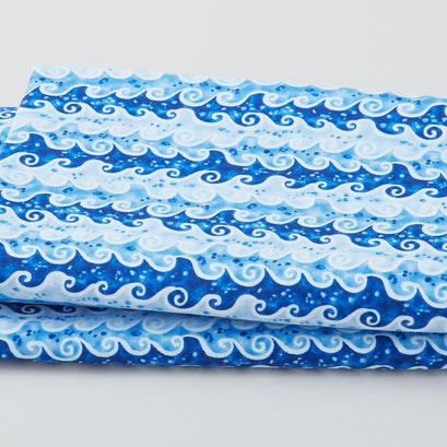 The Sea is Calling - Waves Blue 2 Yard Cut