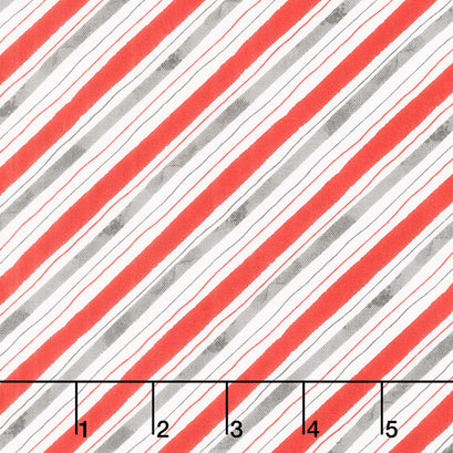Snowy Tidings - Diagonal Stripes White Yardage