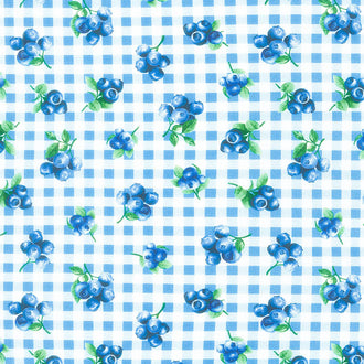 Blueberry Delight - Blueberries Gingham Sky Yardage