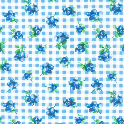 Blueberry Delight - Blueberries Gingham Sky Yardage