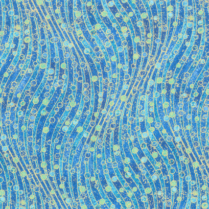 Shimmer Paradise - Wave Texture Blue Multi Metallic 108" Wide Backing
