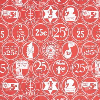White as Snow - Christmas Labels Red Yardage