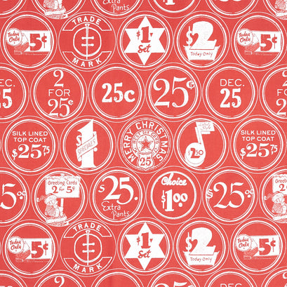 White as Snow - Christmas Labels Red Yardage