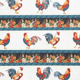 Garden Gate Roosters - Repeating Stripe Multi Yardage Primary Image