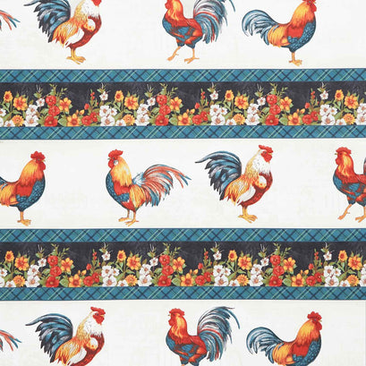 Garden Gate Roosters - Repeating Stripe Multi Yardage