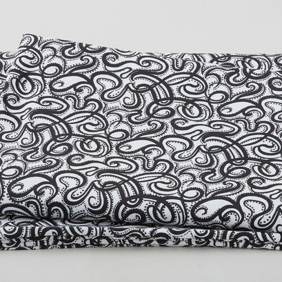 Infinity - Flowing Ribbon With Dots Black 108" Wide 3 Yard Cut