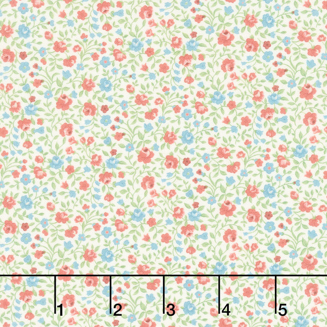 Red White and Beautiful - Blossoms Red Blue Yardage Primary Image