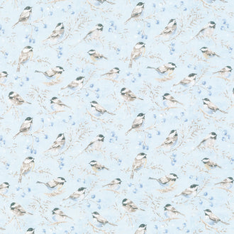 Woodland Frost - Birds and Berries Blue Yardage