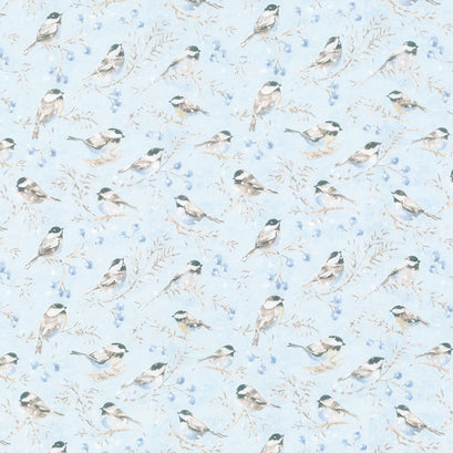 Woodland Frost - Birds and Berries Blue Yardage