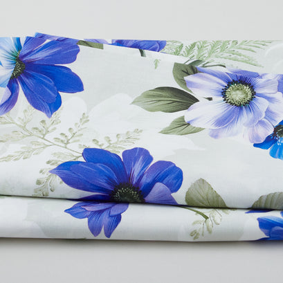 Floral Fantasy - Ferns & Flowers Blue 2 Yard Cut