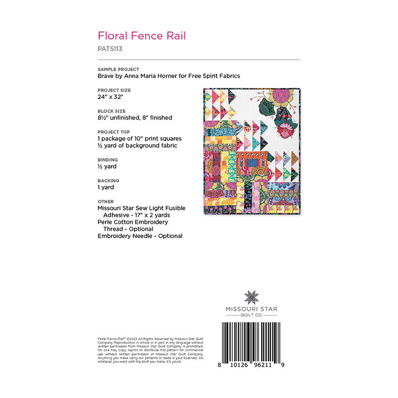 Digital Floral Fence Rail Quilt Pattern by Missouri Star Alternative View #1