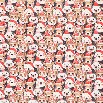 Christmas Squad - Animals in Santa Hats Navy Yardage