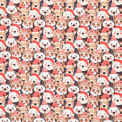 Christmas Squad - Animals in Santa Hats Navy Yardage