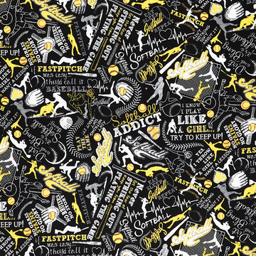 Sports - Girl's Softball Text Black Yardage Primary Image