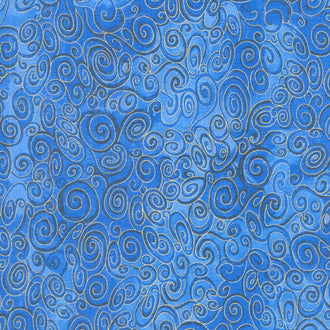 Wings of Gold - Swirly Scrolls Navy Metallic Yardage